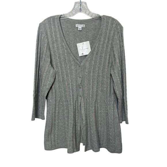 Croft & Barrow Button Front Cardigan Sweater Womens Large Gray Cable Knit New - Picture 1 of 9